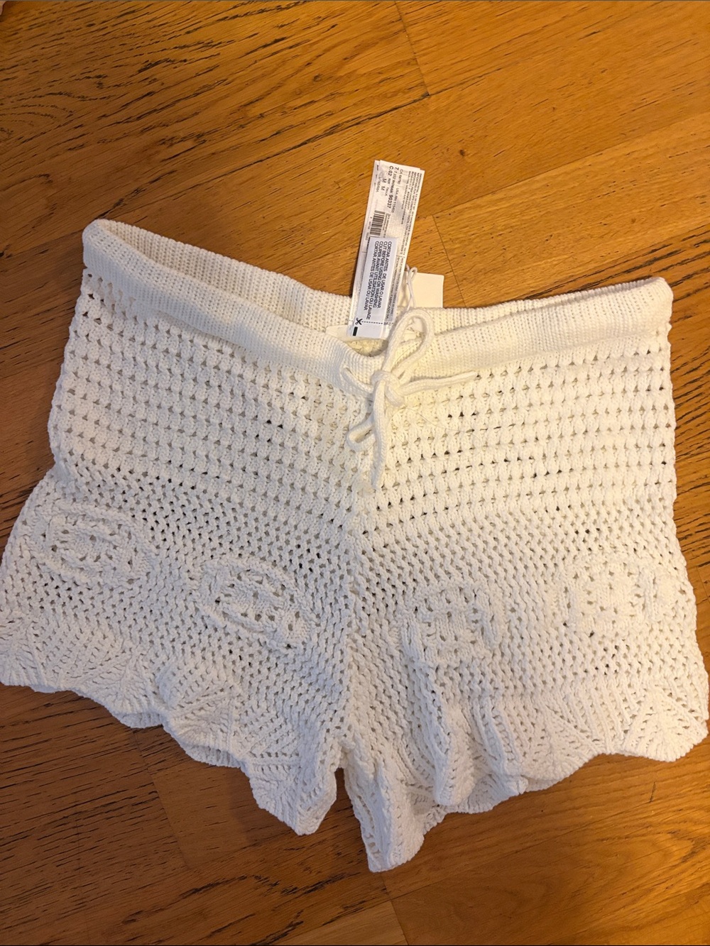 Mango White Crochet Knit Shorts